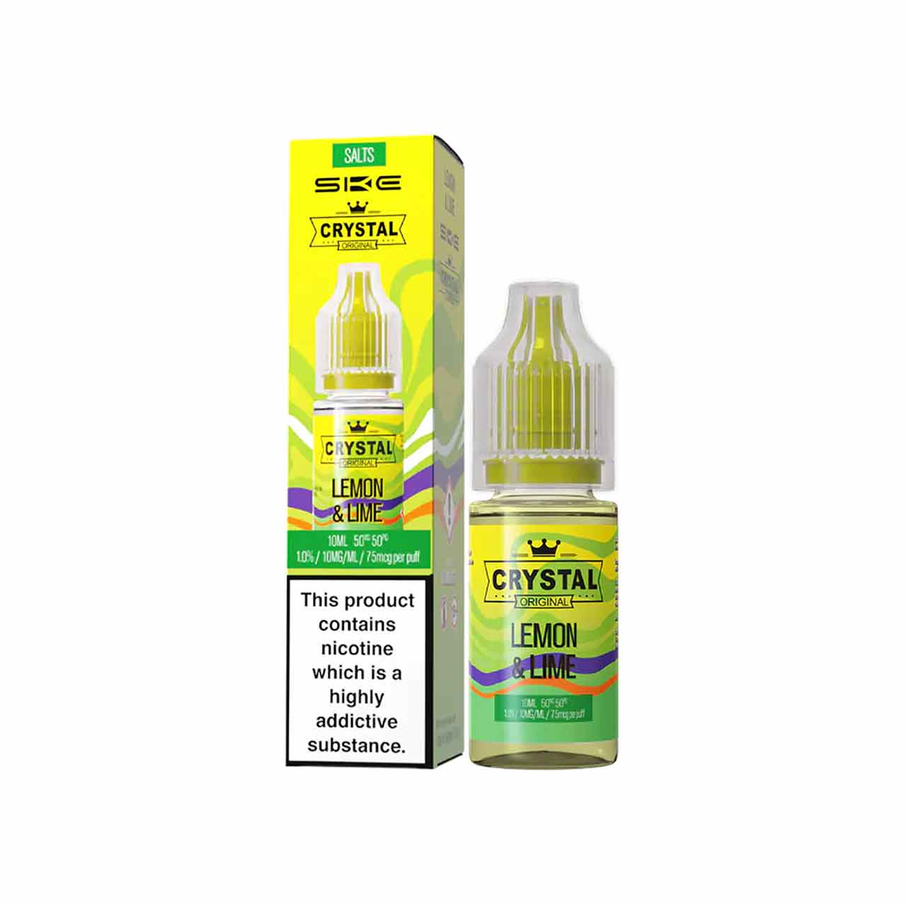 
                  
                    Ske Crystal Salts Lemon and Lime vape juice bottle and packaging on a white background
                  
                