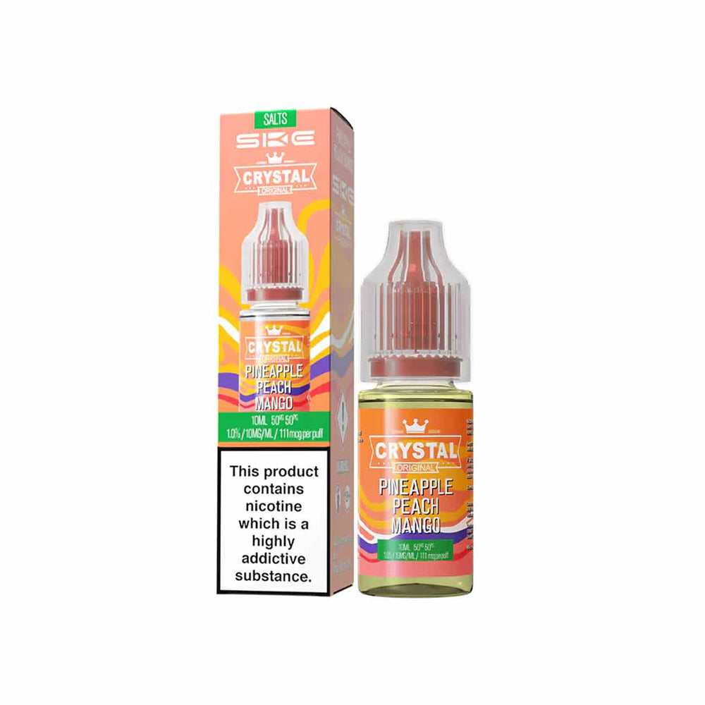 
                  
                    Ske Crystal Salts Pineapple Peach Mango vape juice bottle and packaging on a white background
                  
                