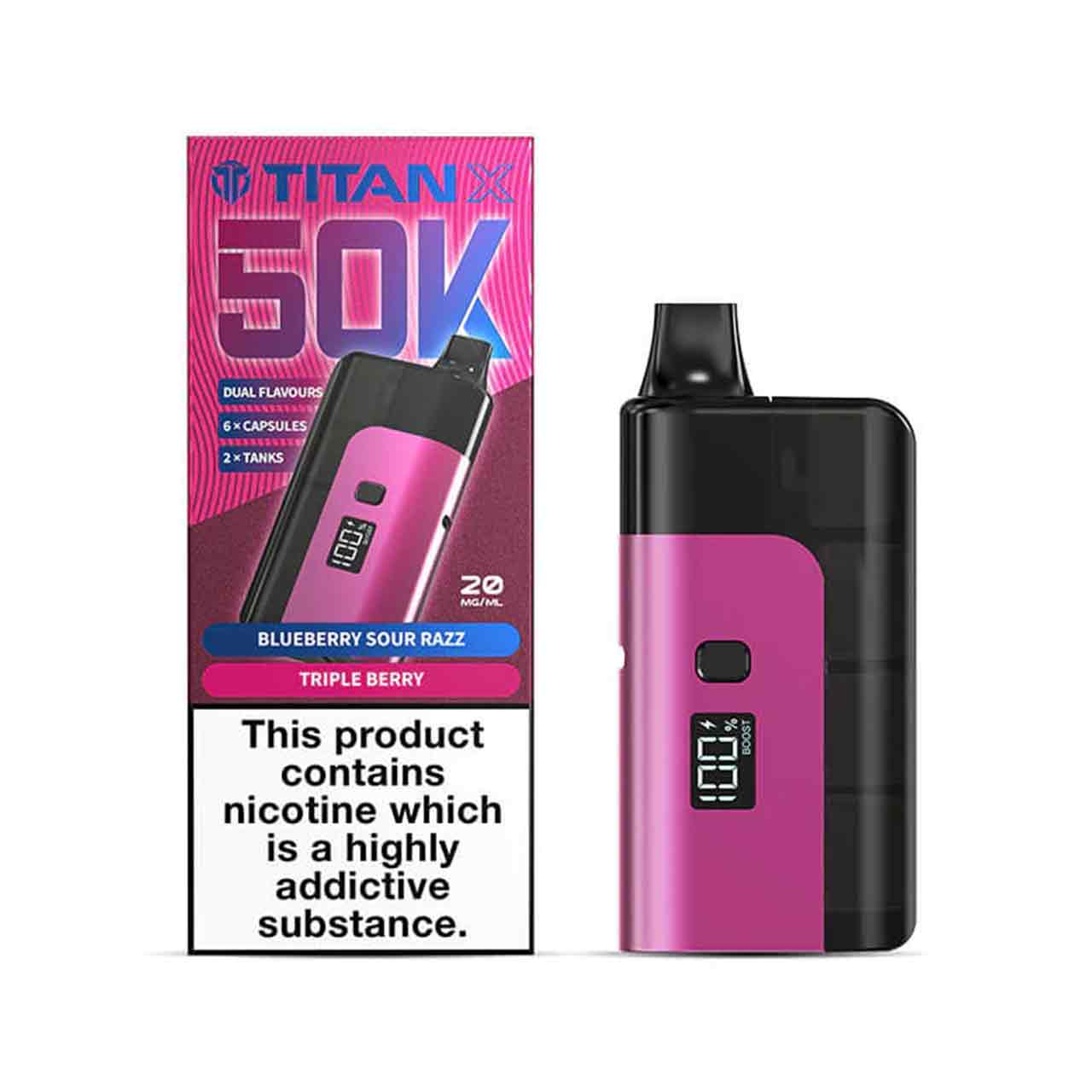 
                  
                    Titan X 50K Berry Edition prefilled pod vape kit 20mg nicotine – big puff device
                  
                
