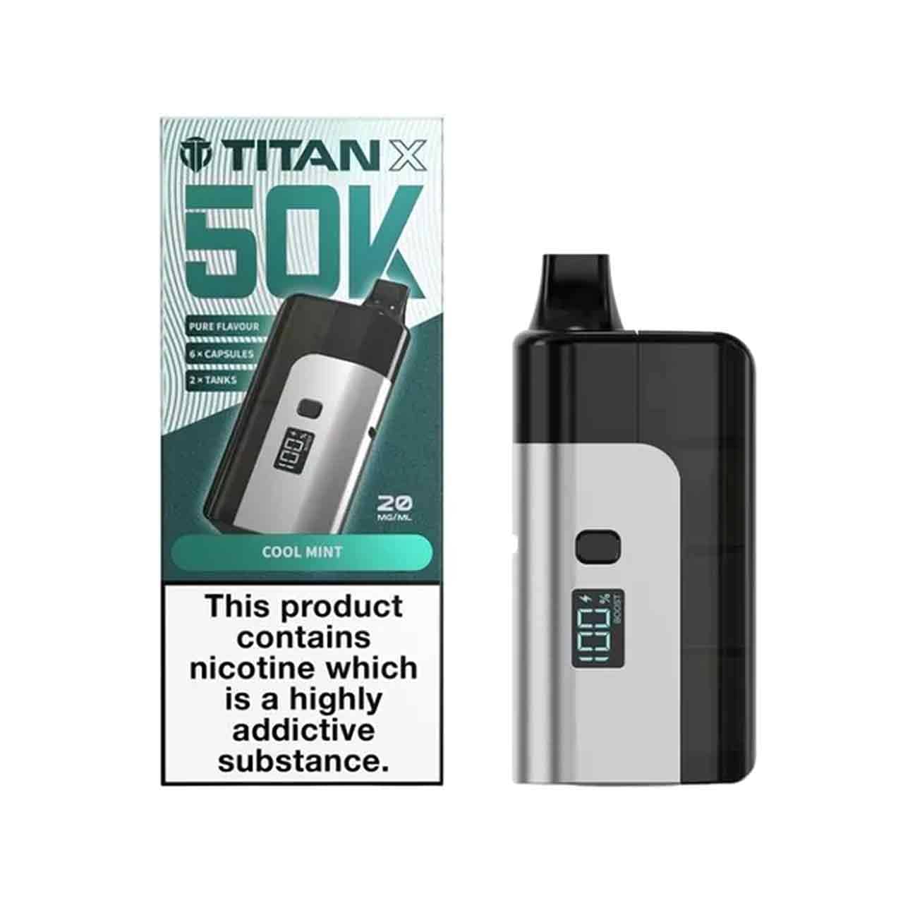 
                  
                    Titan X 50K Cool Mint prefilled pod vape kit 20mg nicotine – MTL big puff kit
                  
                