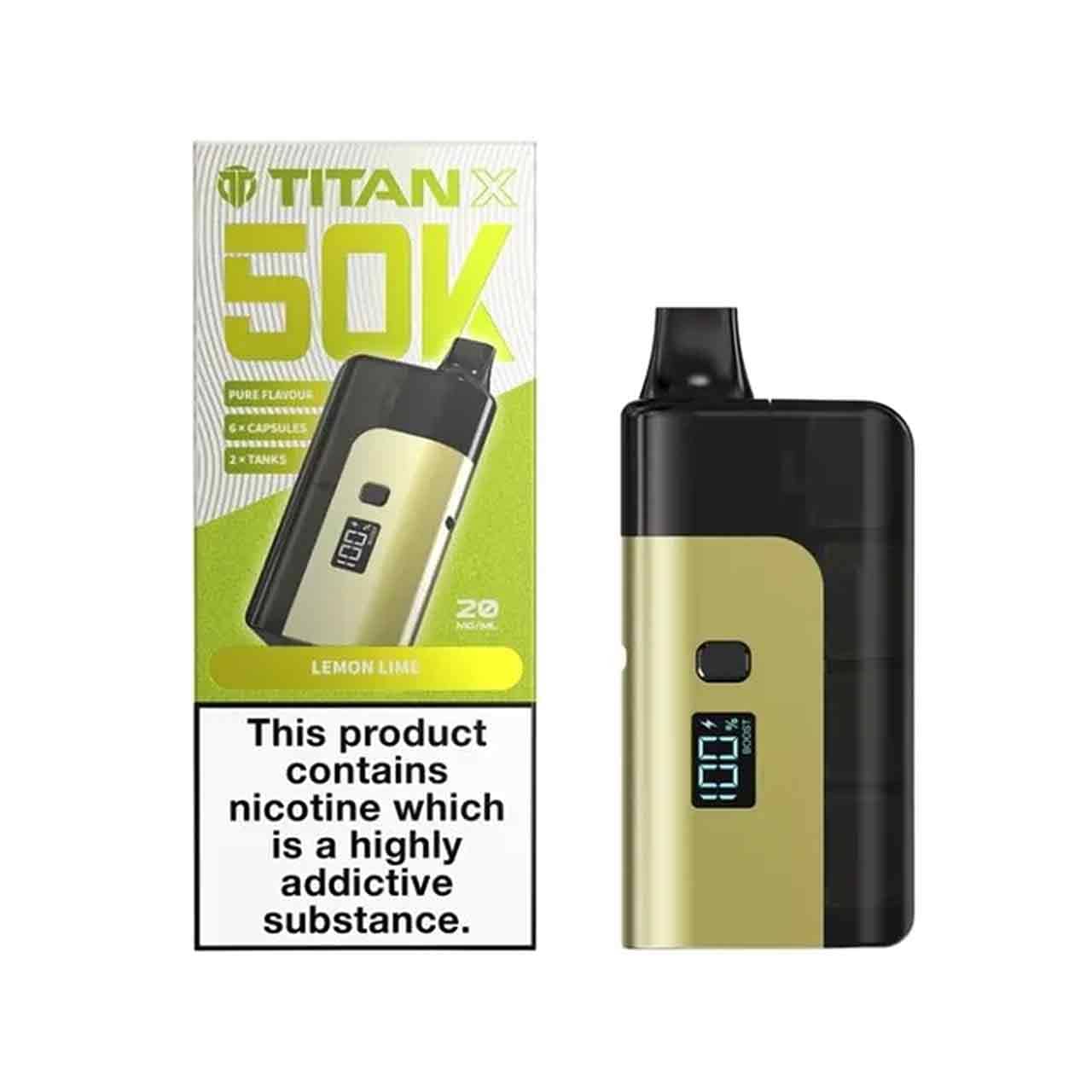 
                  
                    Titan X 50K Lemon Lime prefilled pod vape kit 20mg nicotine – big puff vape device
                  
                