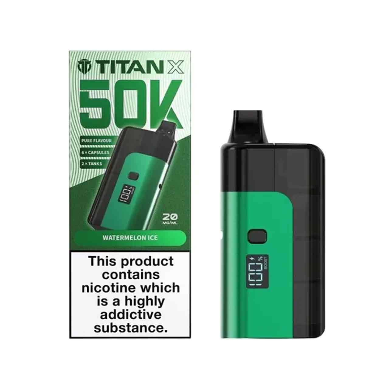 
                  
                    Titan X 50K Watermelon Ice prefilled pod vape kit 20mg nicotine – big puff vape kit
                  
                
