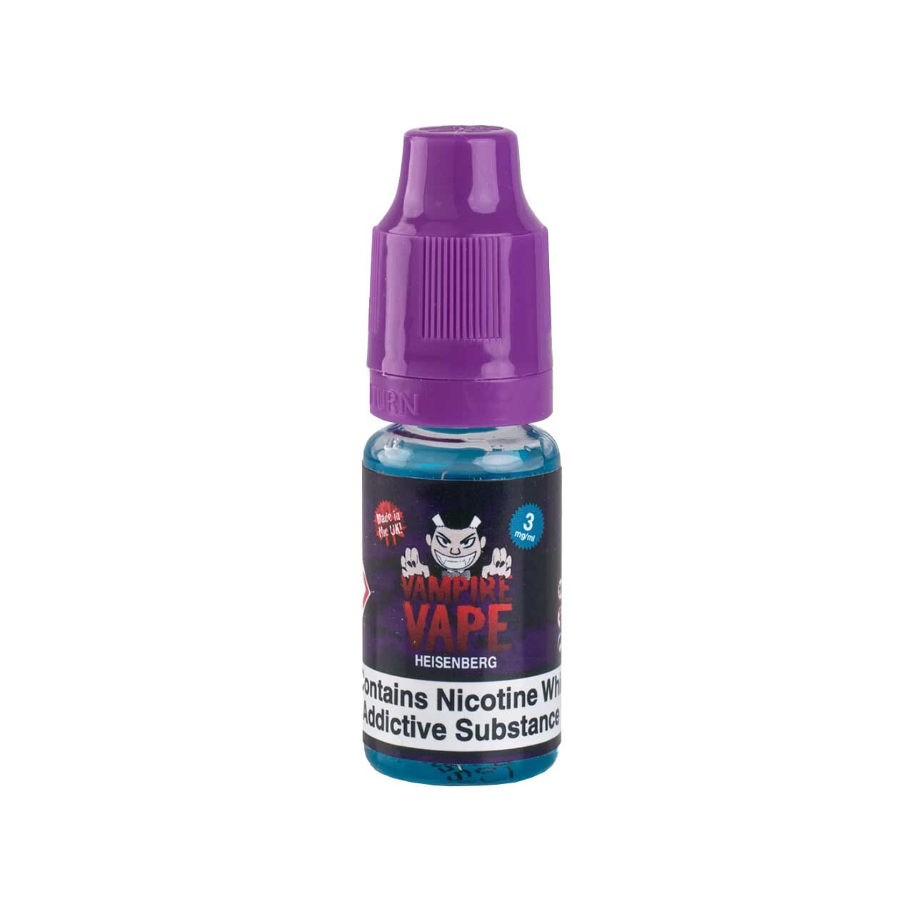 
                  
                    Vampire Vape Heisenberg vape juice bottle with purple cap on a white background
                  
                