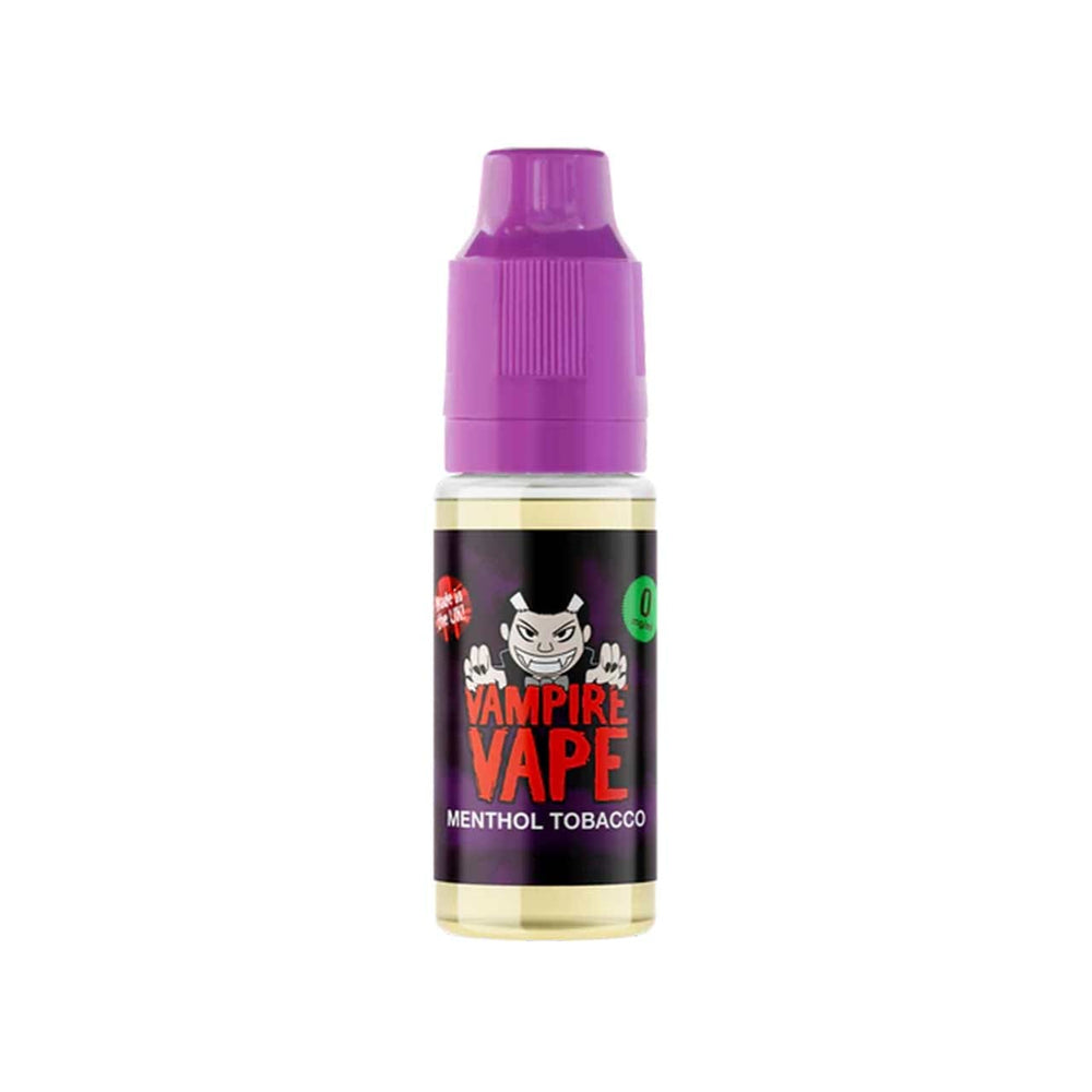 
                  
                    Vampire Vape Menthol Tobacco e-liquid bottle with purple cap on a white background
                  
                