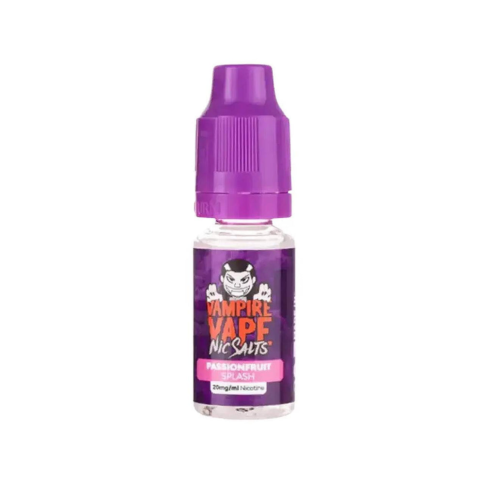 
                  
                    Vampire Vape nic salts passionfruit splash bottle white background
                  
                