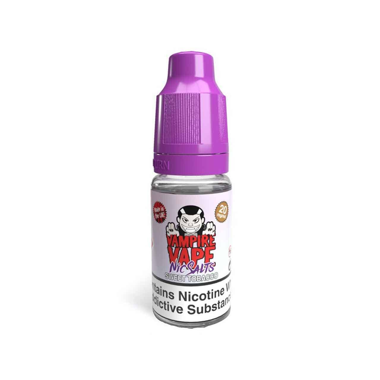 
                  
                    Vampire Vape nic salts sweet tobacco bottle white background
                  
                