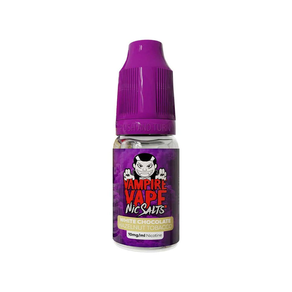 
                  
                    Vampire Vape nic salts white chocolate hazelnut tobacco bottle white background
                  
                