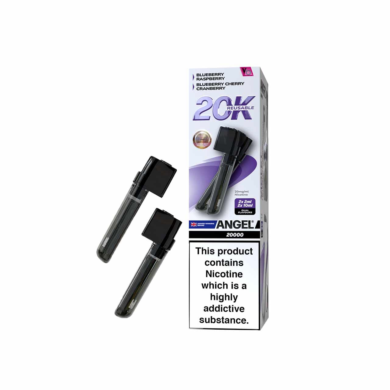 
                  
                    Vapes Bars Angel 20k violet Edition pods with packaging on white background
                  
                
