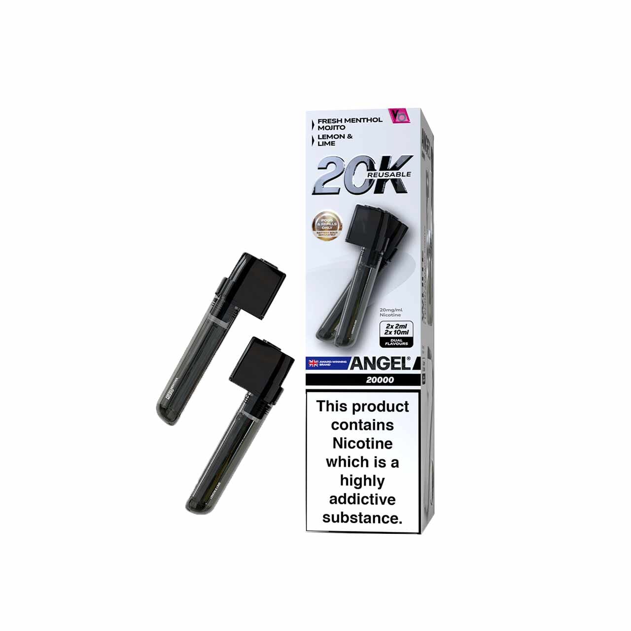 
                  
                    Vapes Bars Angel 20k white Edition pods with packaging on white background
                  
                