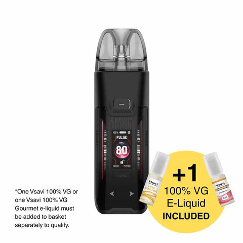 Vaping device with e-liquid bottles on a white background