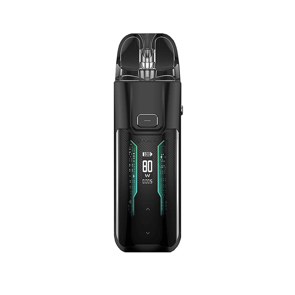 Vaporesso Luxe XR Max black vape with digital display on a white background