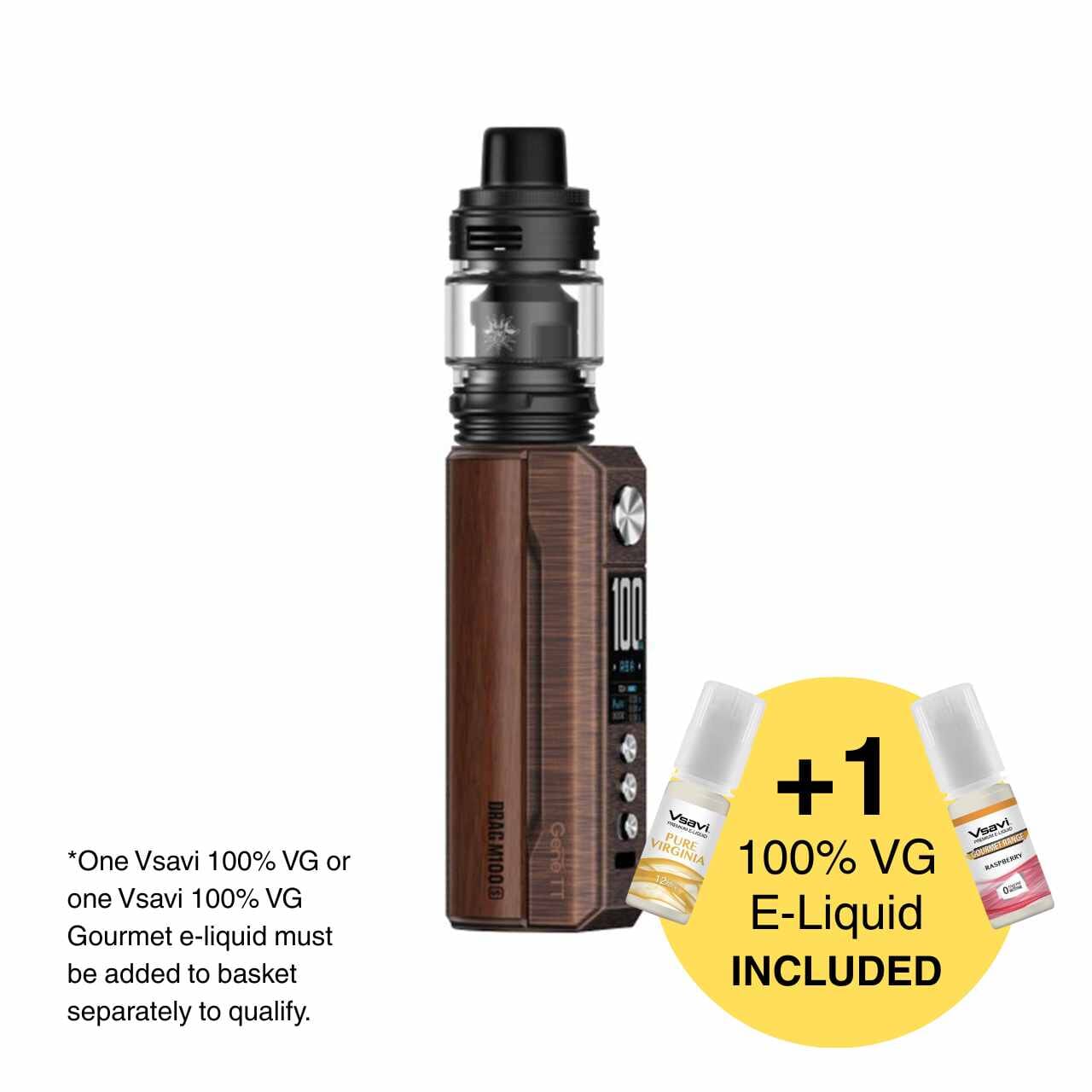 Vaping device with e-liquid bottles on a white background