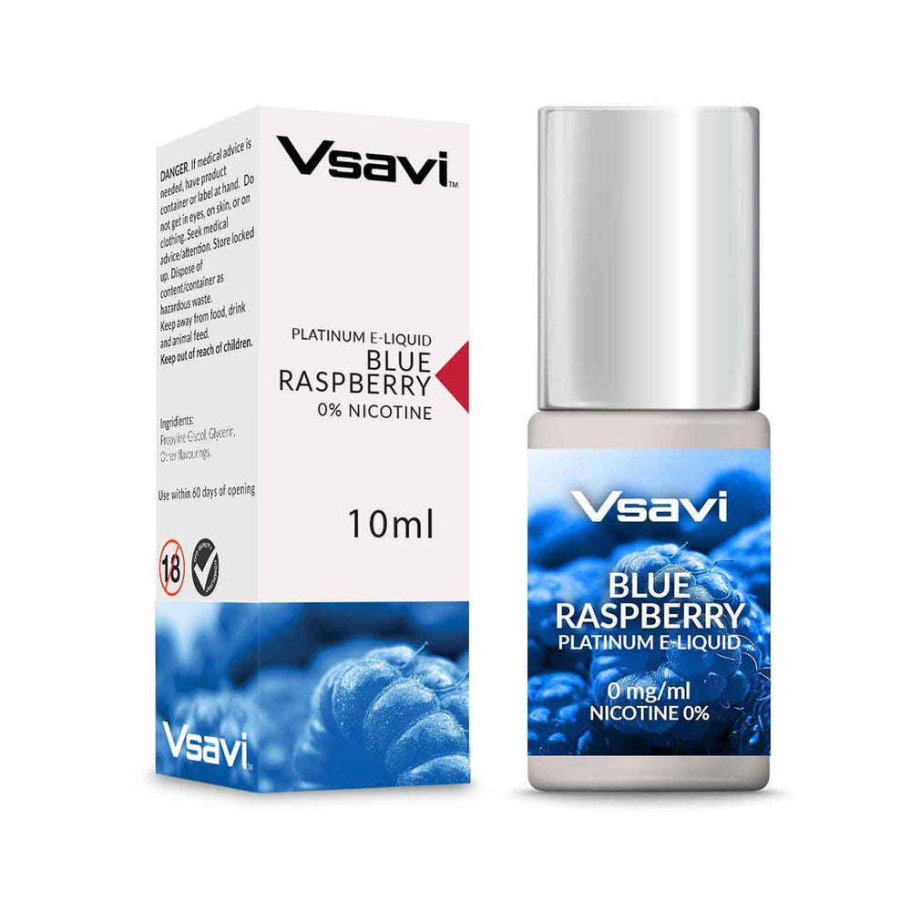 
                  
                    Vsavi Blue Raspberry e-liquid bottle and packaging on a white background
                  
                